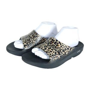 OOFOS Ooahh US M8 M10 Cheetah Print Black Slides Sandals Shoes Limited Edition